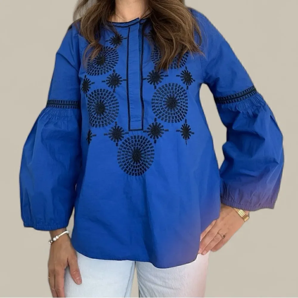 Tory Burch Top Aubrey Tunic Blue Dahlia Size 4